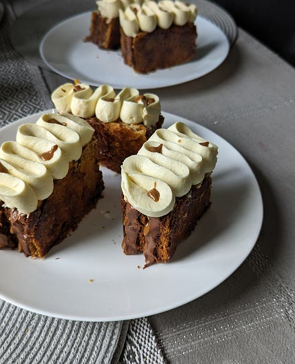 Mille-Feuille (filled with chocolate pastry cream, hazelnut praline and topped with whipped ganache)