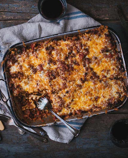 Lasagna with Deluxe Bolognese Sauce and Cheese Curds