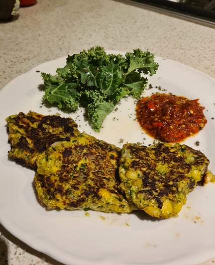 Zucchini and Corn Fritters with chilli jam