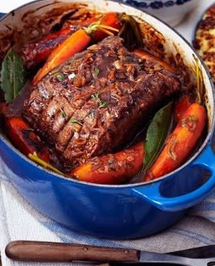 Pot-roast beef with French onion gravy