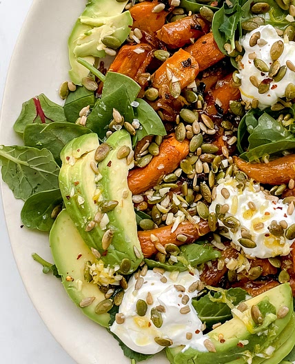 Roasted Carrot + Avocado Salad with Yogurt + Citrus Vinaigrette (Vegetarian, Gluten-Free. Inspired by ABC Kitchen)