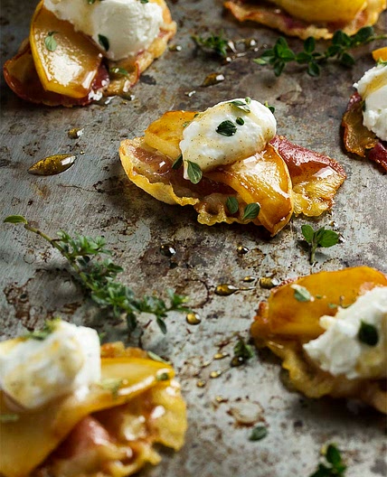 Pear, Goat Cheese, and Pancetta Crisps
