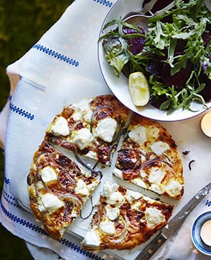 Goat’s cheese & caramelised onion frittata with a lemony salad