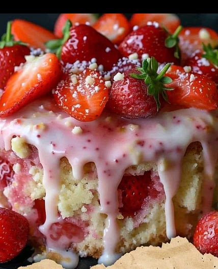 Strawberries Earthquake Cake