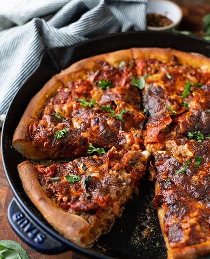 Deep Dish Cast Iron Skillet Pizza