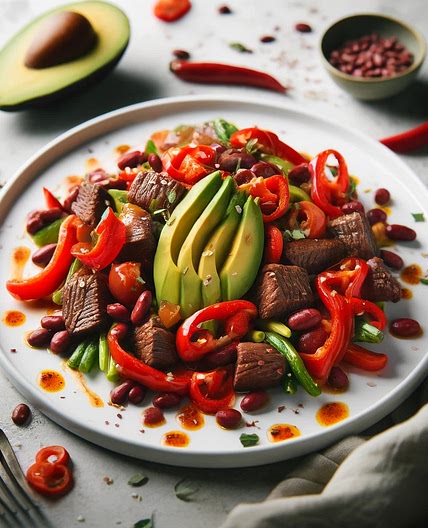 Marinade de boeuf aux poivrons et haricots rouges