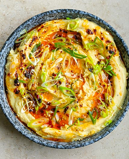 Wasabi Mash with Crispy Chilli Oil