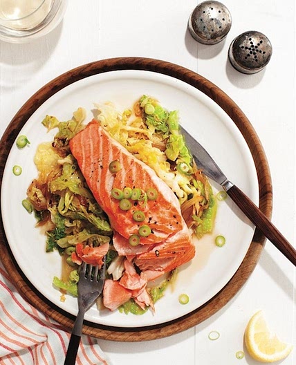 Pan-fried salmon with braised savoy cabbage