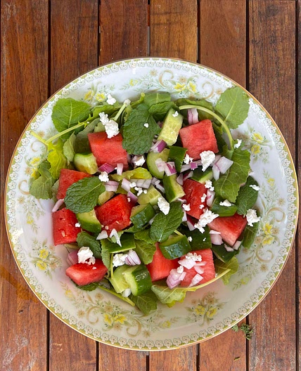 Watermelon, cucumber, and feta salad