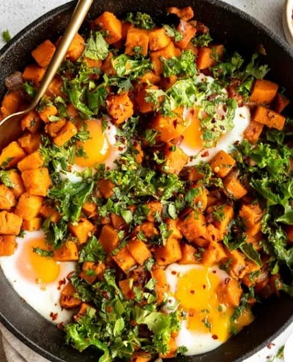 Sweet Potato Kale Chickpeas Avocado Eggs