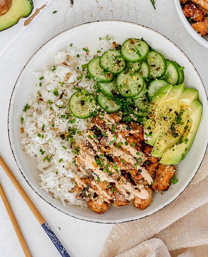Spicy Salmon Bowls with Coconut Rice