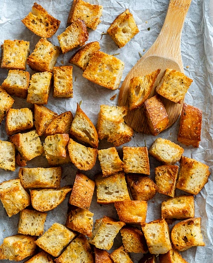 Simple Homemade Garlic & Herb Sourdough Croutons