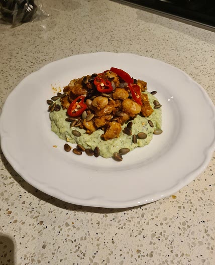 Peanut butter beans with avocado dip