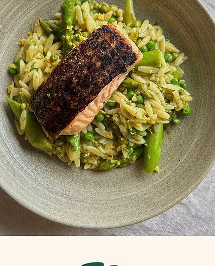 Green Orzo with Pan Fried Salmon