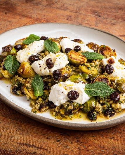 Barley and Roasted Brussels Sprouts with Fresh Herbs and Ricotta