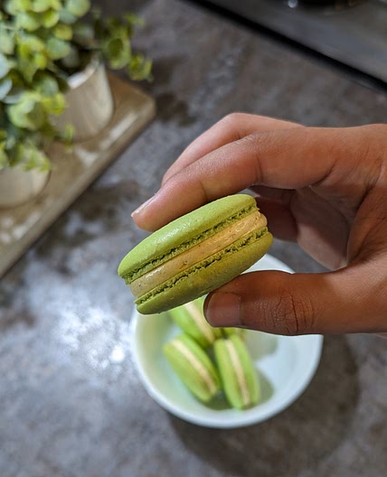 Macaron with Pistachio French buttercream filling