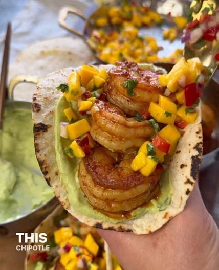 Chipotle Shrimp Tacos with Avocado Crema and Mango Salsa by