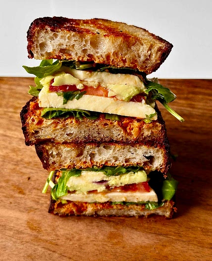 Crispy Sun-dried Pesto rocket Mozzarella sandwich 