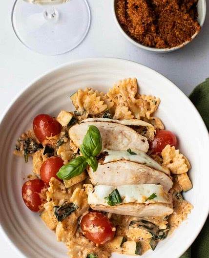 Mozzarella Chicken with Sun-Dried Tomato Pesto Sauce