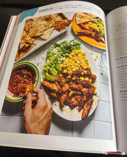 Chipotle chicken with air fryer tortilla chips and blended salsa
