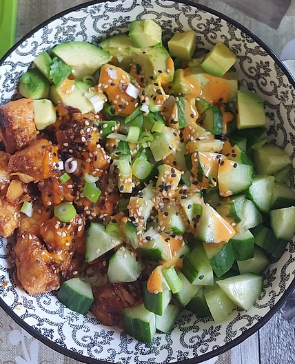Spicy Honey Salmon Sushi Bowl