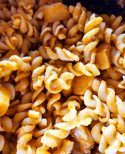 Baked Apple and Chicken with Butternut Squash Sauce and Pasta