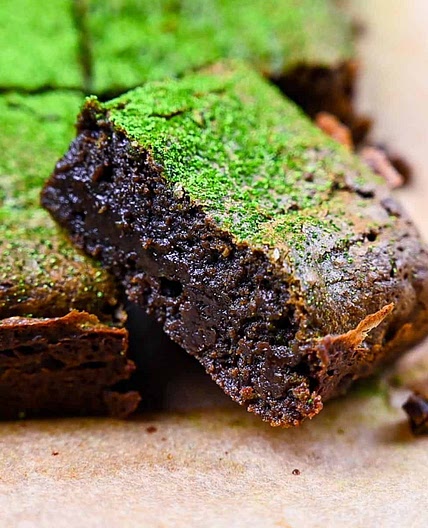 Fudgy Dark Chocolate and Matcha Brownies