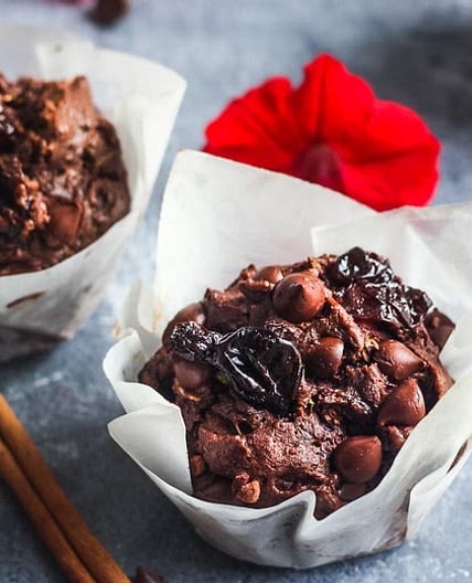 Double Chocolate Zucchini Muffins with Dried Cherries