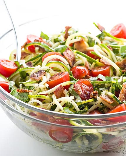Zucchini Noodle Salad with Bacon & Tomatoes (Low Carb, Paleo)