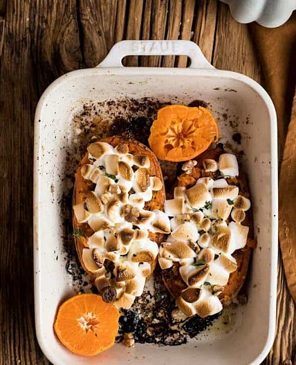 Candied Sweet Potato Boats with Marshmallows