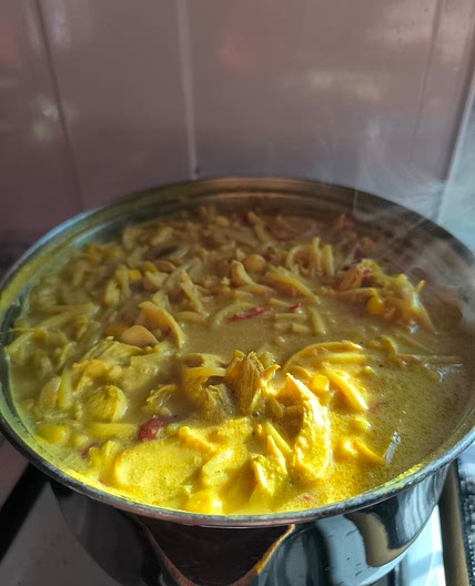 Chicken noodles coconut soup
