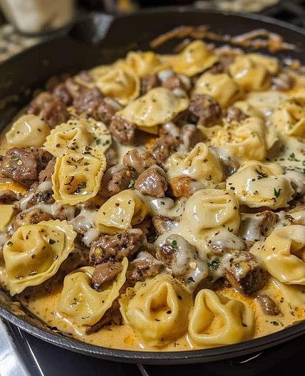 Cheesesteak Tortellini in Rich Provolone Sauce
