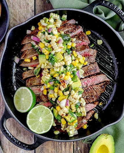 Grilled Flank Steak with Roasted Corn & Avocado Salsa