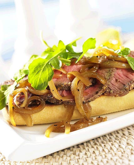 Grilled Beef Steak Sandwich with Melted Onions