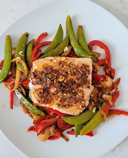 Orange Ginger Salmon with Snap Peas and Peppers