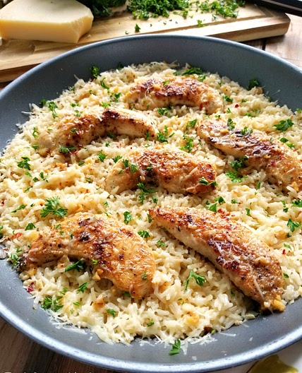 Chicken Scampi with Garlic Parmesan Rice