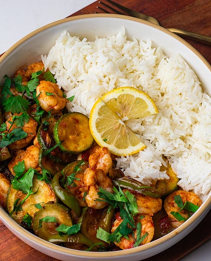 Harissa honey shrimp with zucchini