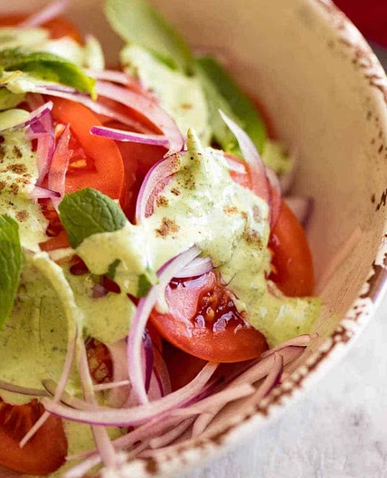 Indian Salad with Tomato and Mint Dressing