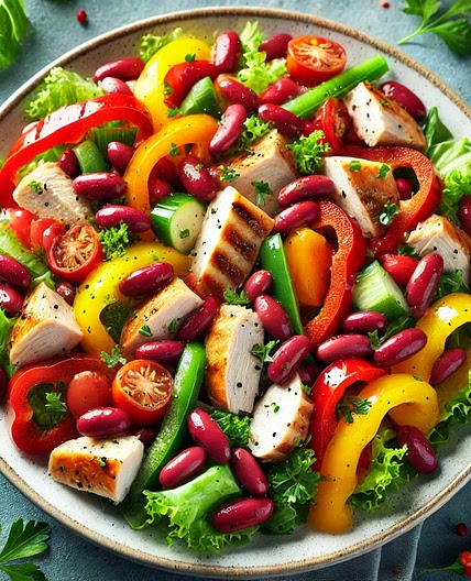 Salade poulet haricots rouges et poivrons