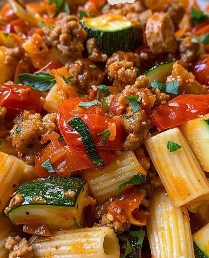 Sausage Rigatoni with Tomato and Zucchini
