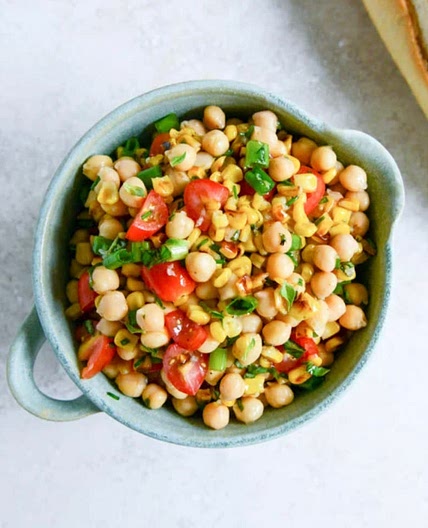 SUMMER CHICKPEA SALAD WITH HONEY GARLIC LIME VINAIGRETTE