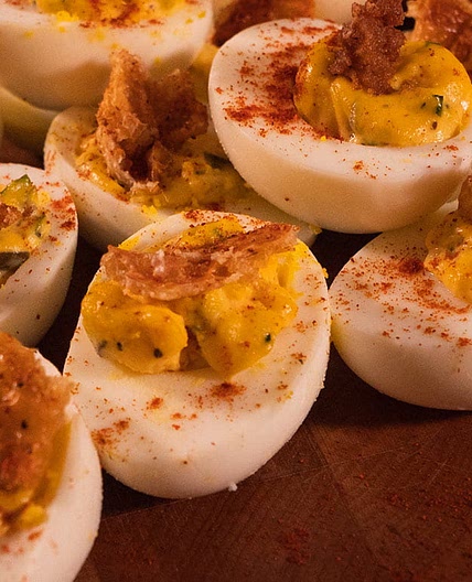 Deviled Eggs with Southern Fried Chicken Skin