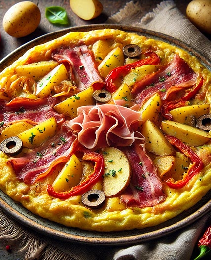 Omelette champignon, poitrine et patates