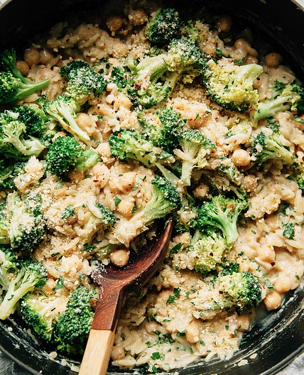 Creamy Lemon Orzo with Chickpeas & Broccoli
