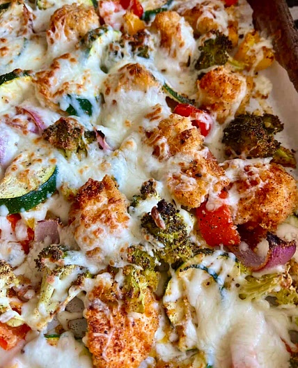 Cheesy chicken sheet pan dinner