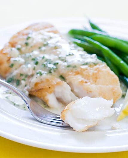 Pan-seared Cod, Herb-butter Sauce, and Roasted Green Beans