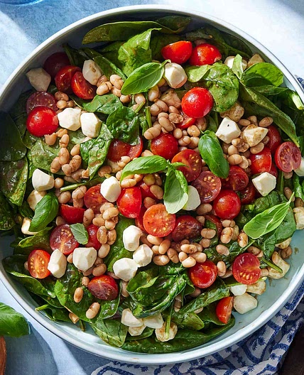 No-Cook White Bean & Spinach Caprese Salad