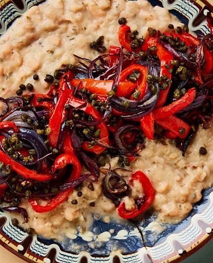 Roast peppers, cannellini beans and crisp capers