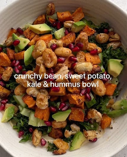 Crunchy Bean, Sweet Potato, Kale & Hummus Bowl