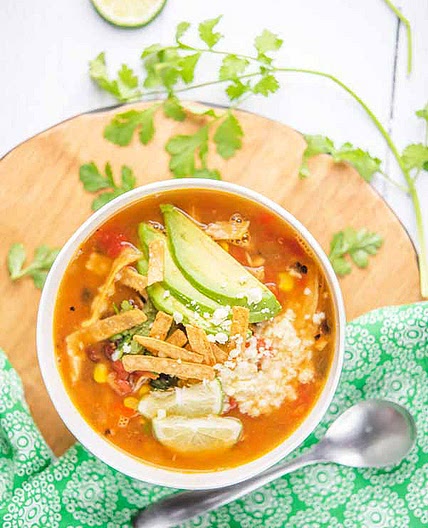 Easy Low Calorie Chicken Tortilla Soup with Rotisserie Chicken